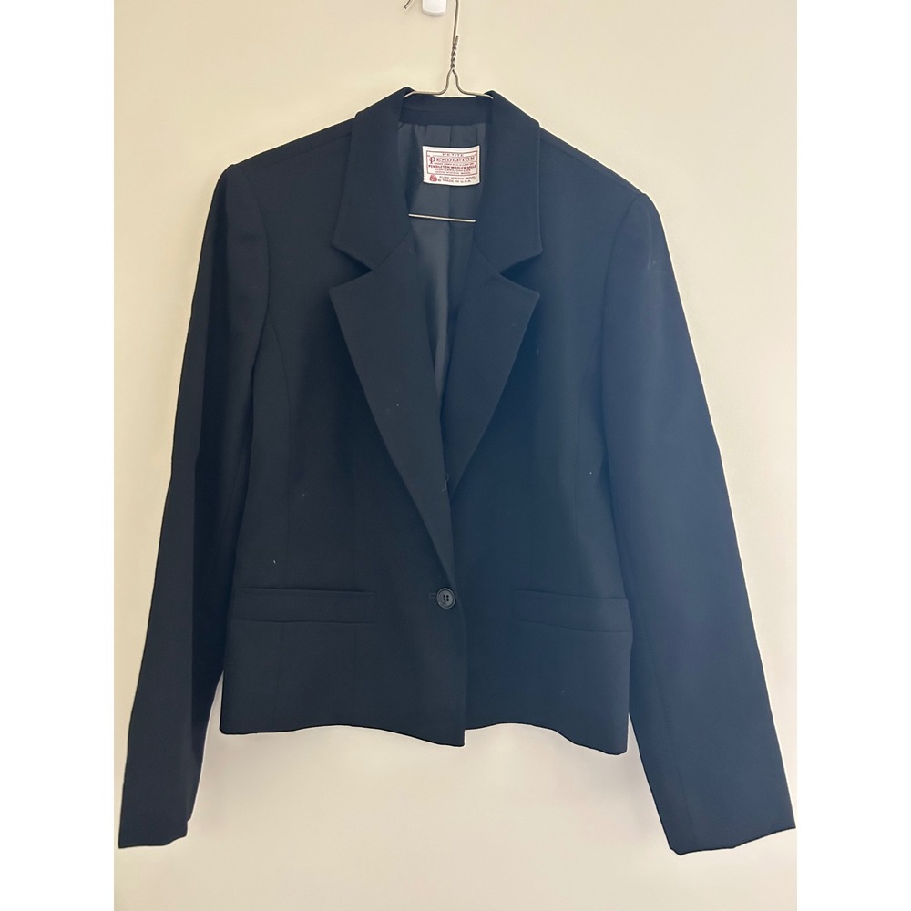 Pendleton Petite Black Virgin Wool Blazer Jacket Size 8 Made in USA